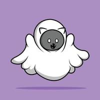 Ilustración de icono de vector de dibujos animados de fantasma de gato lindo. concepto de icono de halloween animal vector premium aislado. estilo de dibujos animados plana