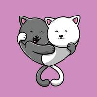 Cute Cat Couple Love Cartoon Vector Icon Illustration. Animal Nature Icon Concept Isolated Premium Vector. Flat Cartoon Style