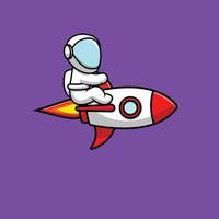 Cute Astronaut Riding Rocket Cartoon Vector Icon Illustration. Science Technology Icon Concept Isolated Premium Vector. Flat Cartoon Style