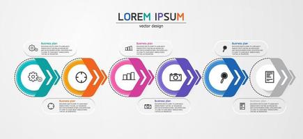 idea de negocio de presentación de plantilla infográfica de línea de tiempo con iconos, opciones o pasos. las infografías para ideas de negocios se pueden usar para gráficos de datos, diagramas de flujo, sitios web, pancartas. vector