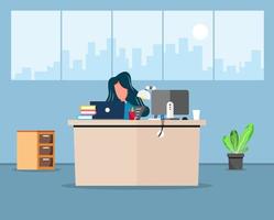 learning and teaching business office to work modern interior, office cabinet with computer colorful vector illustration in flat cartoon style vector design