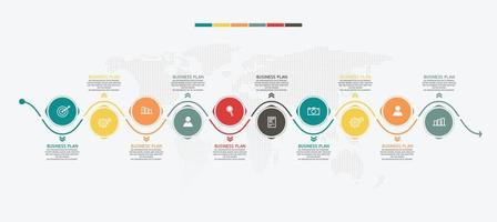 idea de negocio de presentación de plantilla infográfica de línea de tiempo con iconos, opciones o pasos. las infografías para ideas de negocios se pueden usar para gráficos de datos, diagramas de flujo, sitios web, pancartas. vector