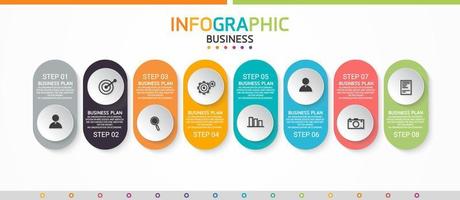 idea de negocio de presentación de plantilla infográfica de línea de tiempo con iconos, opciones o pasos. las infografías para ideas de negocios se pueden usar para gráficos de datos, diagramas de flujo, sitios web, pancartas. vector