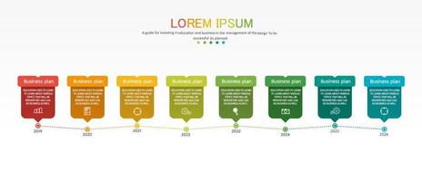 idea de negocio de presentación de plantilla infográfica de línea de tiempo con iconos, opciones o pasos. las infografías para ideas de negocios se pueden usar para gráficos de datos, diagramas de flujo, sitios web, pancartas. vector