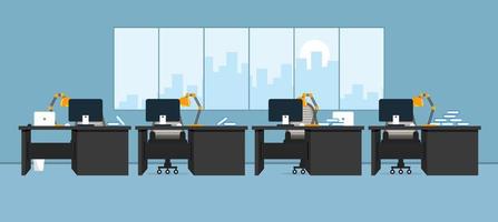 learning and teaching business office to work modern interior, office cabinet with computer colorful vector illustration in flat cartoon style vector design