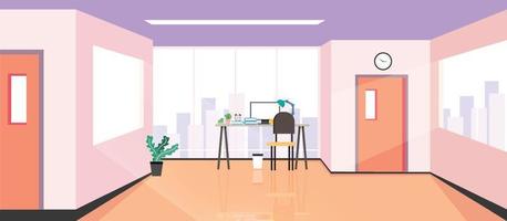 learning and teaching business office to work modern interior, office cabinet with computer colorful vector illustration in flat cartoon style vector design