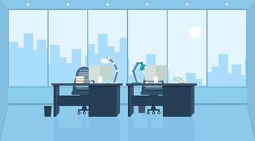 learning and teaching business office to work modern interior, office cabinet with computer colorful vector illustration in flat cartoon style vector design