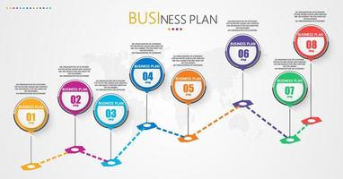 idea de negocio de presentación de plantilla infográfica de línea de tiempo con iconos, opciones o pasos. las infografías para ideas de negocios se pueden usar para gráficos de datos, diagramas de flujo, sitios web, pancartas. vector