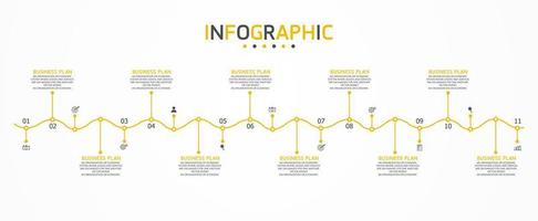 idea de negocio de presentación de plantilla infográfica de línea de tiempo con iconos, opciones o pasos. las infografías para ideas de negocios se pueden usar para gráficos de datos, diagramas de flujo, sitios web, pancartas. vector