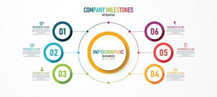 idea de negocio de presentación de plantilla infográfica de línea de tiempo con iconos, opciones o pasos. las infografías para ideas de negocios se pueden usar para gráficos de datos, diagramas de flujo, sitios web, pancartas. vector