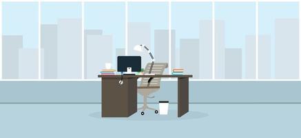 learning and teaching business office to work modern interior, office cabinet with computer colorful vector illustration in flat cartoon style vector design