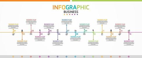 idea de negocio de presentación de plantilla infográfica de línea de tiempo con iconos, opciones o pasos. las infografías para ideas de negocios se pueden usar para gráficos de datos, diagramas de flujo, sitios web, pancartas. vector