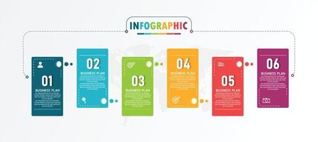 idea de negocio de presentación de plantilla infográfica de línea de tiempo con iconos, opciones o pasos. las infografías para ideas de negocios se pueden usar para gráficos de datos, diagramas de flujo, sitios web, pancartas. vector