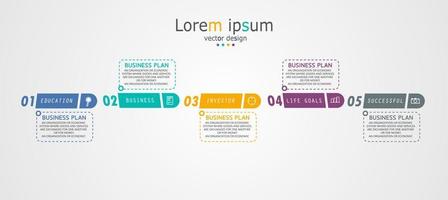 idea de negocio de presentación de plantilla infográfica de línea de tiempo con iconos, opciones o pasos. las infografías para ideas de negocios se pueden usar para gráficos de datos, diagramas de flujo, sitios web, pancartas. vector