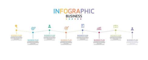 idea de negocio de presentación de plantilla infográfica de línea de tiempo con iconos, opciones o pasos. las infografías para ideas de negocios se pueden usar para gráficos de datos, diagramas de flujo, sitios web, pancartas. vector