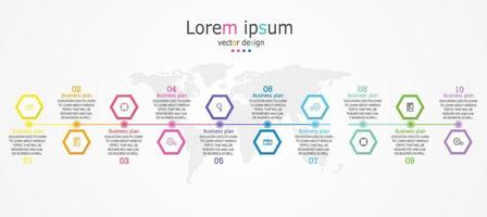 idea de negocio de presentación de plantilla infográfica de línea de tiempo con iconos, opciones o pasos. las infografías para ideas de negocios se pueden usar para gráficos de datos, diagramas de flujo, sitios web, pancartas. vector