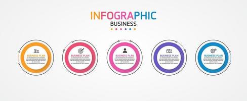 idea de negocio de presentación de plantilla infográfica de línea de tiempo con iconos, opciones o pasos. las infografías para ideas de negocios se pueden usar para gráficos de datos, diagramas de flujo, sitios web, pancartas. vector