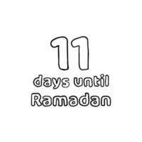 Countdown to Ramadan - 11 Days to Ramadan - 11 Hari Menuju Ramadhan Pencil Sketch Illustration vector