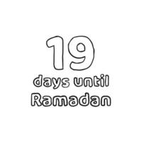 cuenta regresiva para el ramadán - 19 días para el ramadán - 19 hari menuju ramadhan ilustración de dibujo a lápiz vector