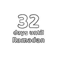 Countdown to Ramadan - 32 Days to Ramadan - 32 Hari Menuju Ramadhan Pencil Sketch Illustration vector