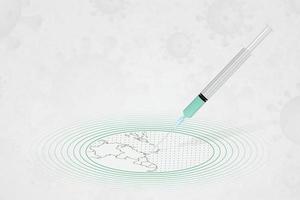 concepto de vacunación de granada, inyección de vacuna en el mapa de granada. vacuna y vacunación contra el coronavirus, covid-19. vector