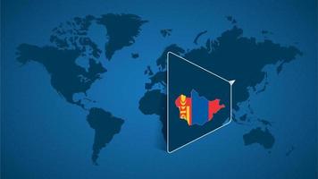 mapa detallado del mundo con un mapa ampliado de mongolia y países vecinos. vector