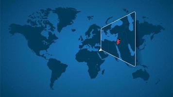 Detailed world map with pinned enlarged map of Jordan and neighboring countries. vector