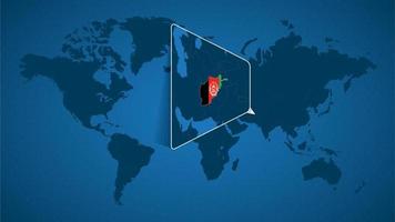 Detailed world map with pinned enlarged map of Afghanistan and neighboring countries. vector