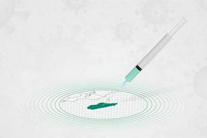 concepto de vacunación de madagascar, inyección de vacuna en el mapa de madagascar. vacuna y vacunación contra el coronavirus, covid-19. vector