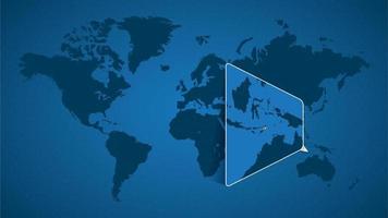 Detailed world map with pinned enlarged map of East Timor and neighboring countries. vector