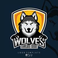 WOLVES ESPORTS LOGO TEMPLATE WITH A DARK BLUE BACKGROUND.eps vector