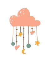 Vector illustration of cute cloud in boho style. Cute hand drawn boho cloud . Boho-style childrens room decoration.