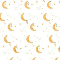 Vector pattern with moon and stars. Childish pattern with constellations and the moon.