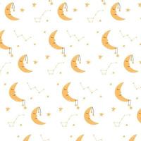 patrón vectorial con luna y estrellas. patrón infantil con constelaciones y la luna. vector