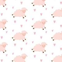 Vector pattern with cute sheep and hearts. Childish pattern with a sheep.