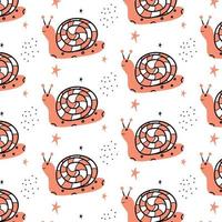 Childish pattern with snail and stars. Hand-drawn pattern with snails. vector