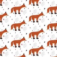 Children's hand-drawn pattern with red fox. Pattern with a fox in a crown . Pattern for cards, prints, wrapping paper, fabrics. A repeating pattern. vector