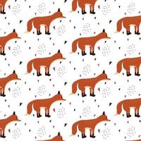 Children's hand-drawn pattern with red fox. Pattern with a fox in a crown . Pattern for cards, prints, wrapping paper, fabrics. A repeating pattern. vector