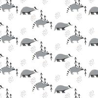 Childish pattern with raccoon and badger. Hand-drawn pattern with forest animals. vector