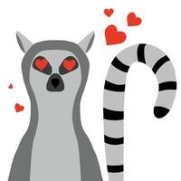 Childrens illustration of an enamored lemur isolated on white background. Hand-drawn lemur with hearts in cartoon style. vector