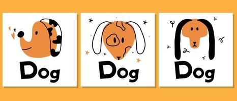 juego de carteles dibujados a mano para niños con perros. conjunto de carteles con lindos perros para la guardería. vector