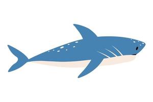 Childrens illustration of cute shark isolated on white background. Hand-drawn blue shark in cartoon style. vector