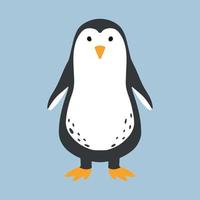 Childish illustration of penguin isolated on blue background. Hand-drawn penguin in cartoon style. vector