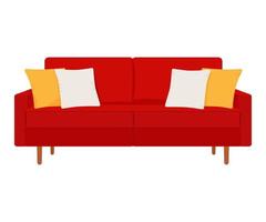 Red sofa with pillows isolated on a white background. vector