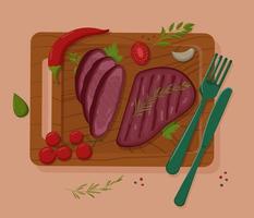 Grilled beef steak. Barbecue food. Flat vector illustration