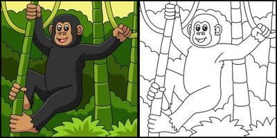 Chimpanzee Coloring Page Vector Illustration