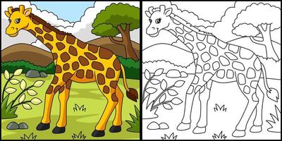 Giraffe Coloring Page Vector Illustration