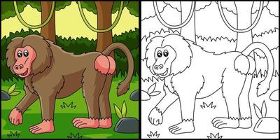 Baboon Coloring Page Vector Illustration