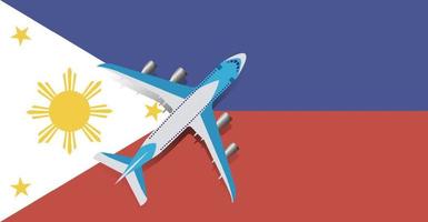 Vector Illustration of a passenger plane flying over the flag of the Philippines. Concept of tourism and travel