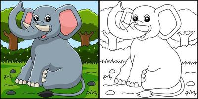 Elephant Coloring Page Vector Illustration